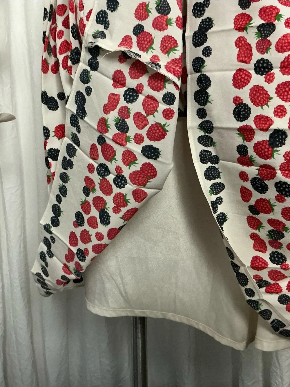 J. CREW CreamPleated Skirt with Red and Black Berry Stripe Print